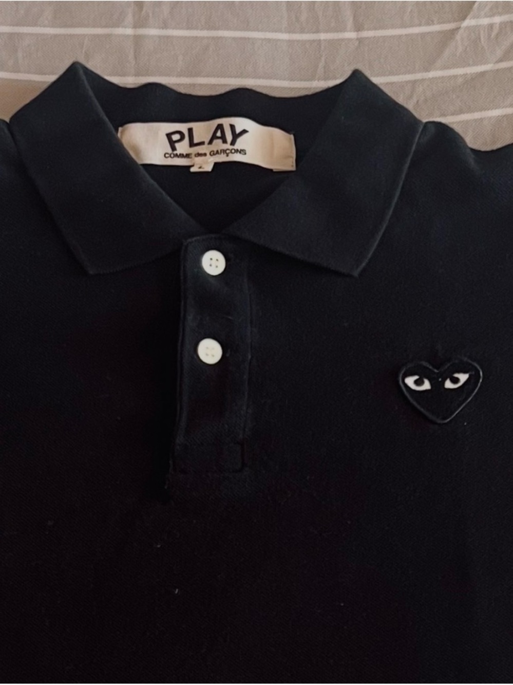 Comme des Garçons PLAY Black Polo Shirt with Black Heart Patch